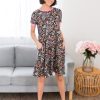 Dresses NeeSee's Dresses | The Suzie Black Bright Floral W/ Pink Trim