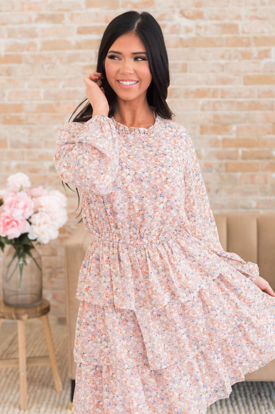 Dresses NeeSee's Dresses | The Cabria Blush/Blue/Ivory Floral