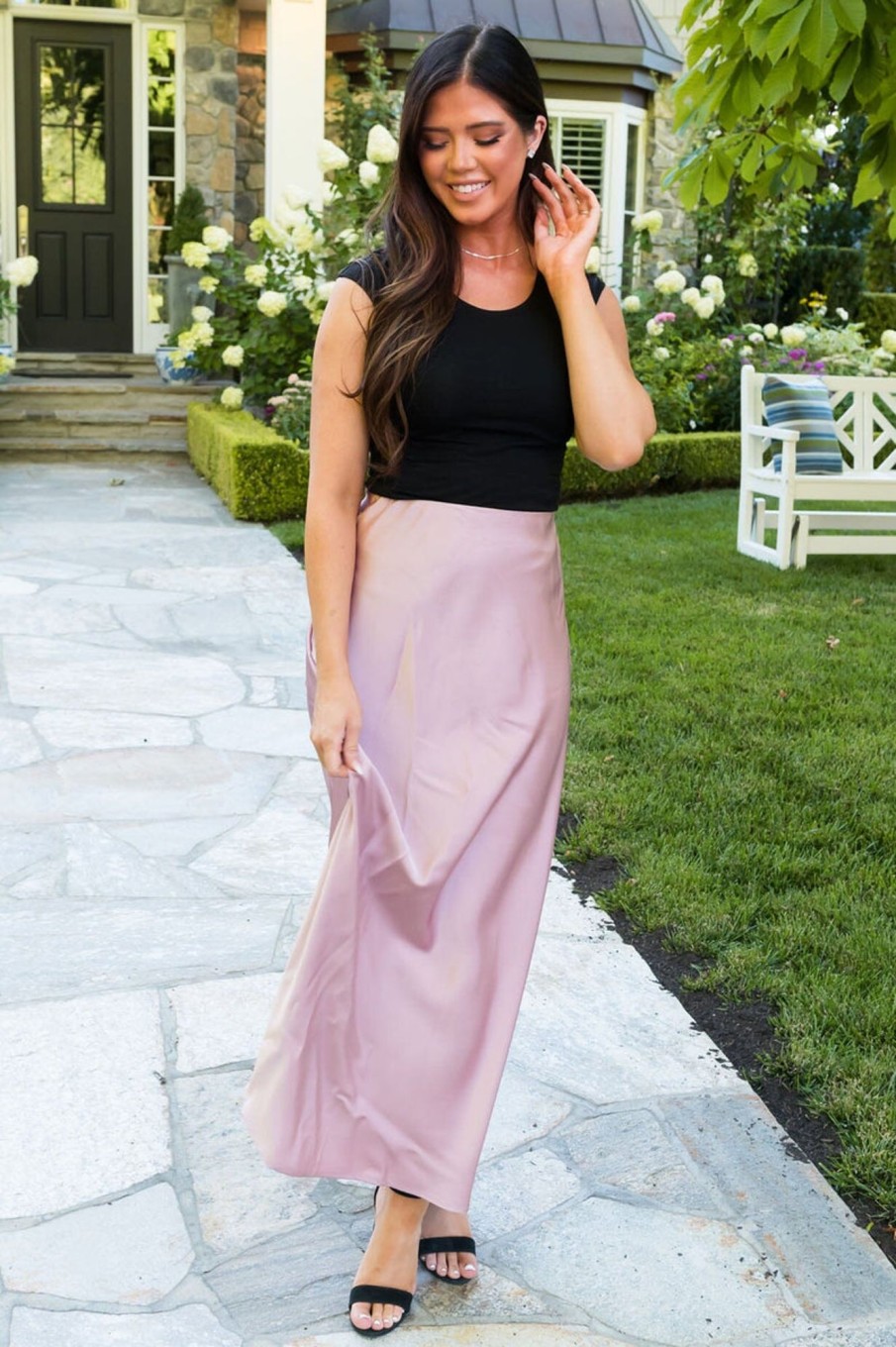 Skirts NeeSee's Dresses | Just A Dream Away Modest Satin Skirt Pink Satin