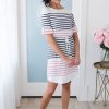 Dresses NeeSee's Dresses | The Kadence White W/ Coral Red & Navy Stripes