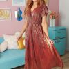 Dresses NeeSee's Dresses | The Holiday Dream Shimmer Maxi Dress Burgundy Gold