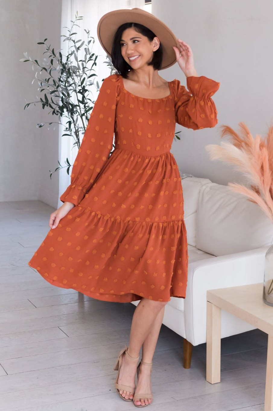 Dresses NeeSee's Dresses | The Meri Rust Swiss Dot