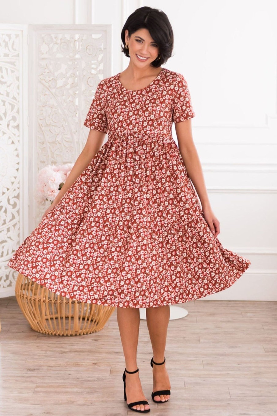 Dresses NeeSee's Dresses | The Kiyanna Rust/Mauve/Ivory Floral