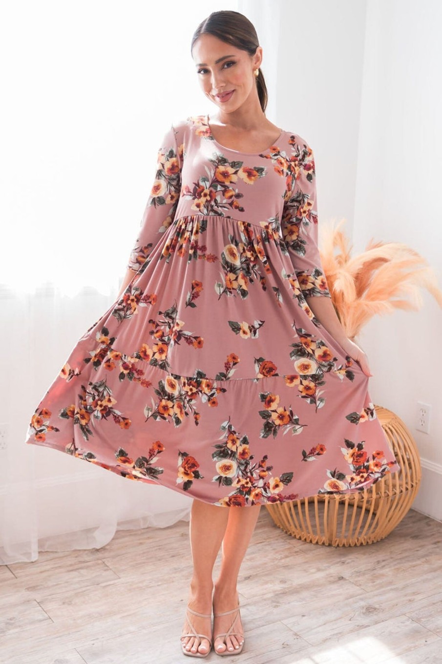 Dresses NeeSee's Dresses | The Aven Mauve/Taupe Floral