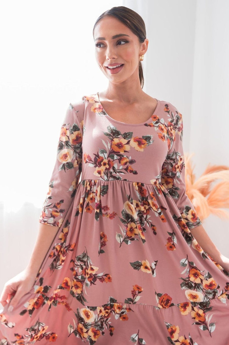 Dresses NeeSee's Dresses | The Aven Mauve/Taupe Floral