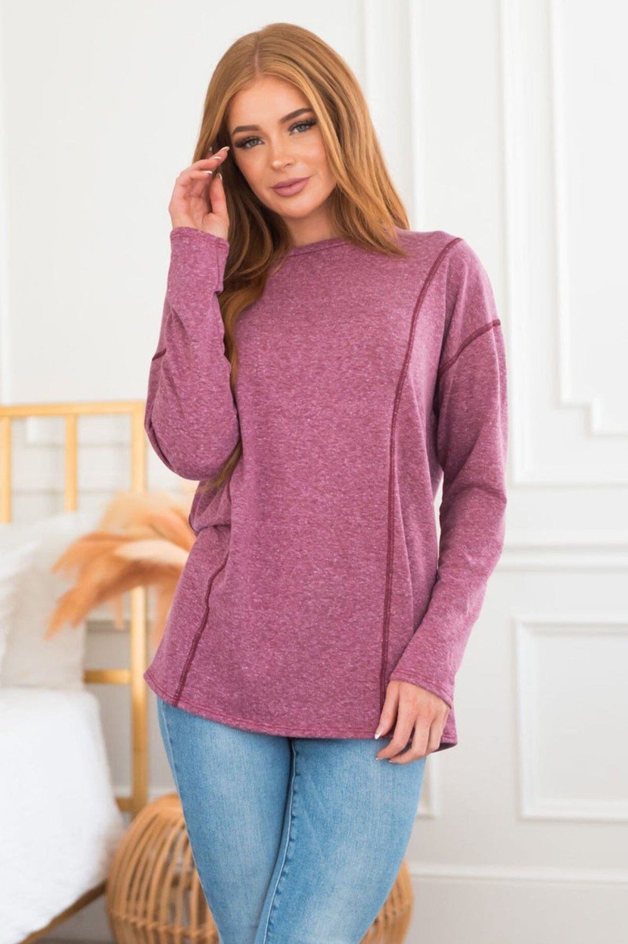 Tops NeeSee's Dresses | Give Yourself Grace Modest Terry Top Dusty Heather Plum