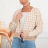 Tops NeeSee's Dresses | Fashionable & Fun Modest Cropped Cardigan Cream/Taupe Buffalo Plaid