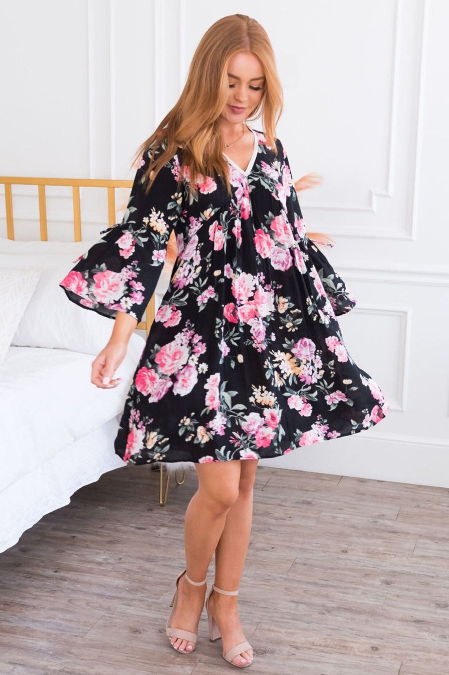 Dresses NeeSee's Dresses | The Zaira Black Floral