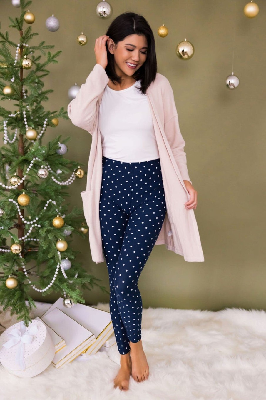 Skirts NeeSee's Dresses | Snowball Christmas Leggings Navy Dot