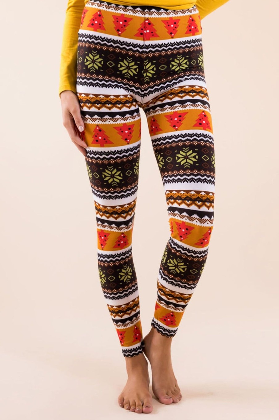 Skirts NeeSee's Dresses | Christmas Is Here Leggings Black/Mustard/Red Trees