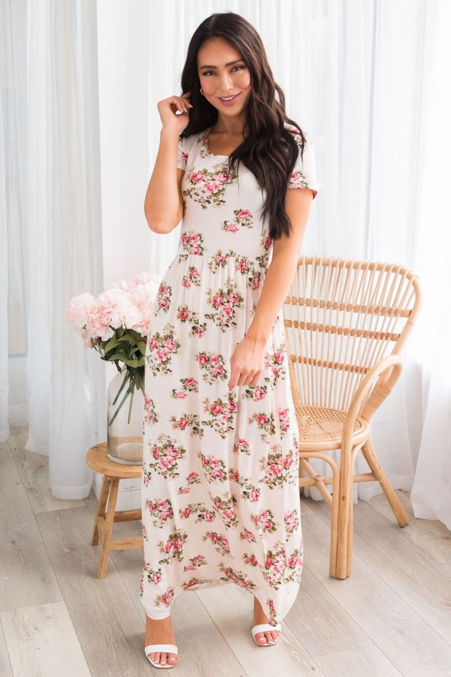 Dresses NeeSee's Dresses | The Addy Pale Pink/ Rose Floral