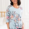 Tops NeeSee's Dresses | Simply Amazing Modest Floral Top Light Blue/Pink Floral