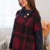 Tops NeeSee's Dresses | No Goodbyes Modest Cowl Neck Sweater Heather Burgundy/Heather Charcoal Plaid