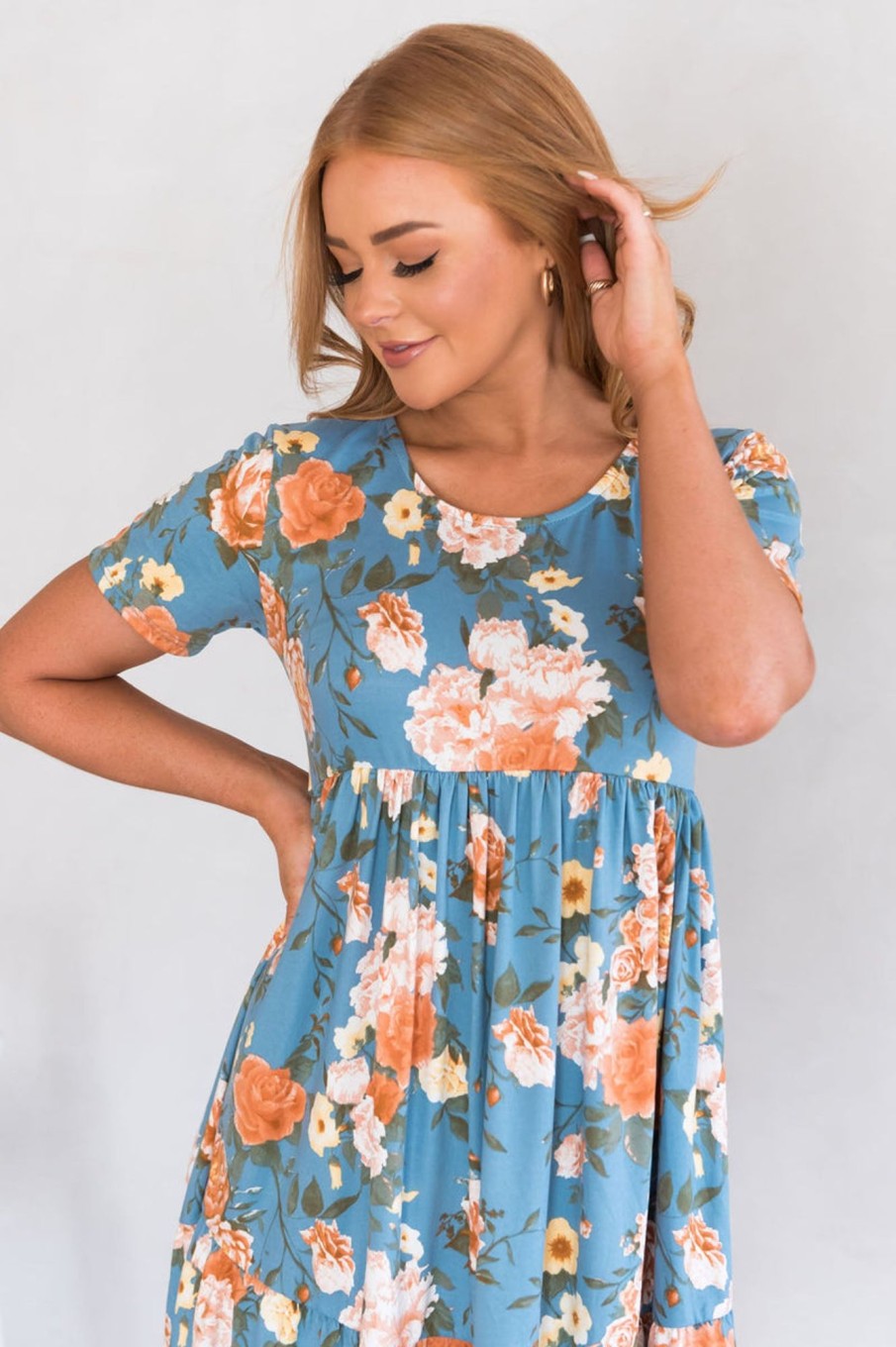 Dresses NeeSee's Dresses | The Andrea Mae Denim Blue Floral