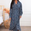 Dresses NeeSee's Dresses | The Eloran Deep Blue/Taupe Floral