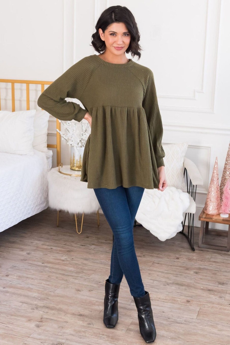 Tops NeeSee's Dresses | She'S So Classy Modest Babydoll Top Olive