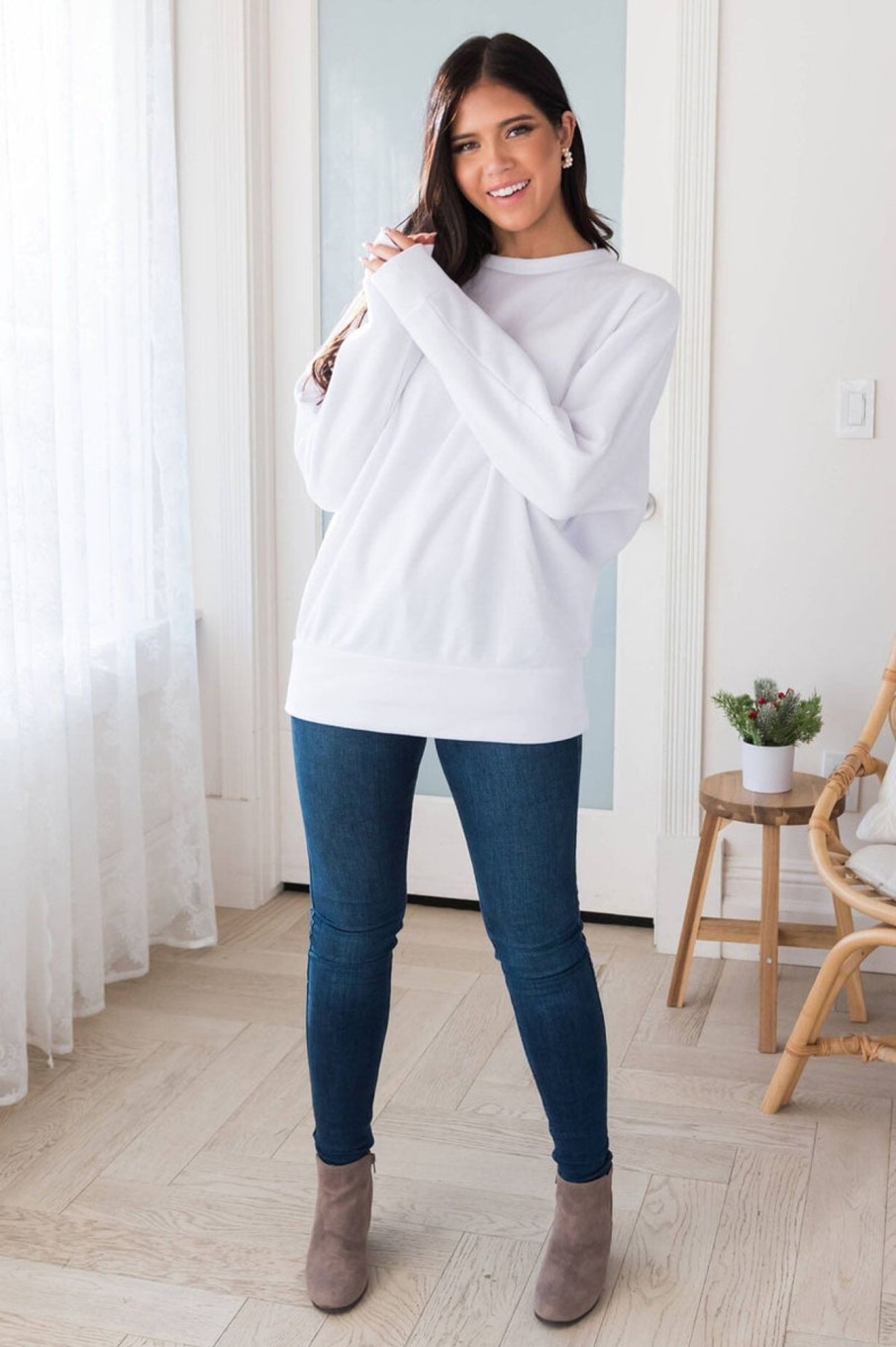 Tops NeeSee's Dresses | Here For It Modest Sweatshirt Snow White