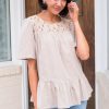 Tops NeeSee's Dresses | Bright As Can Be Modest Blouse Taupe/White Gingham