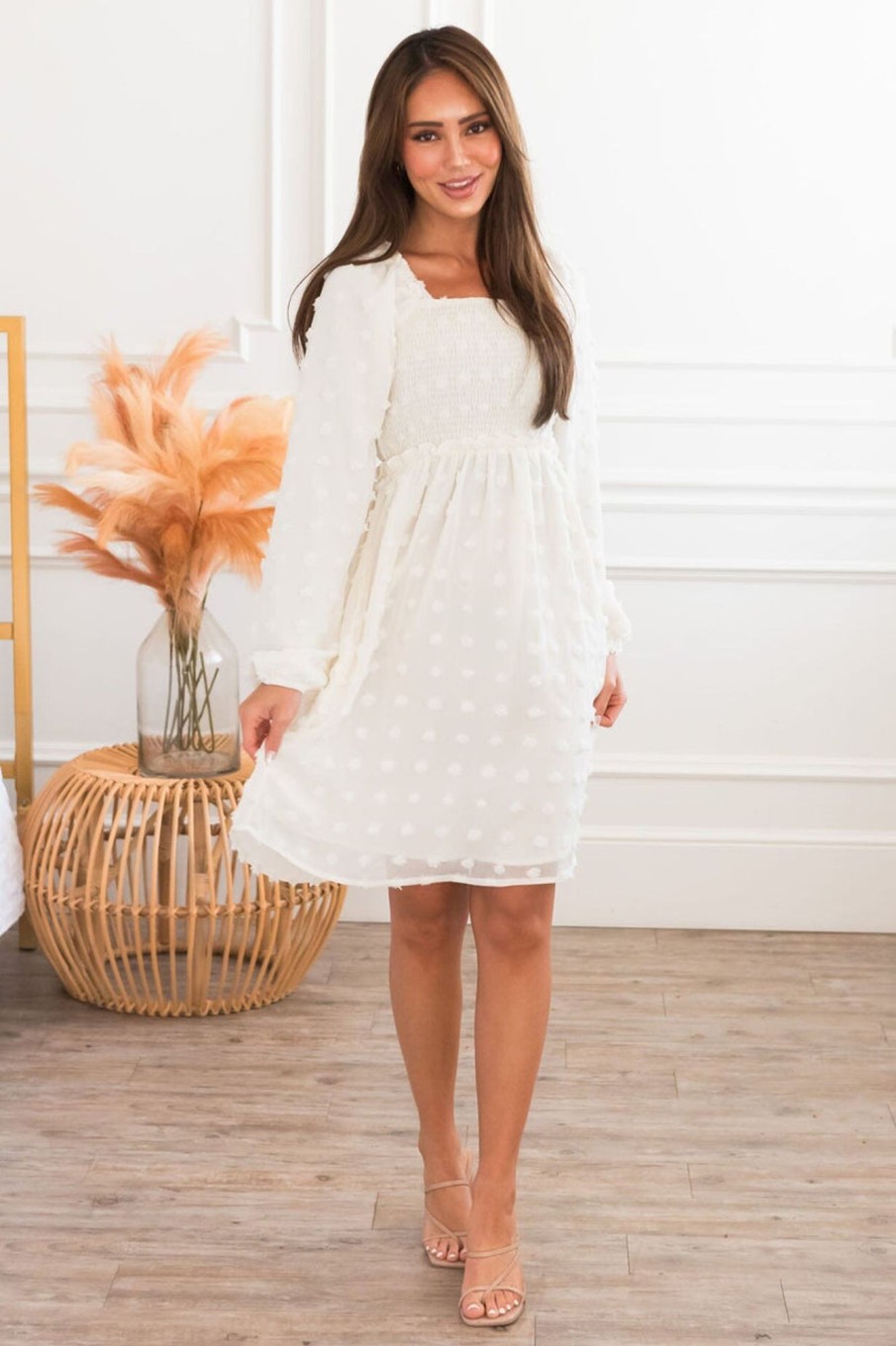 Dresses NeeSee's Dresses | The Daphne Cream Swiss Dot