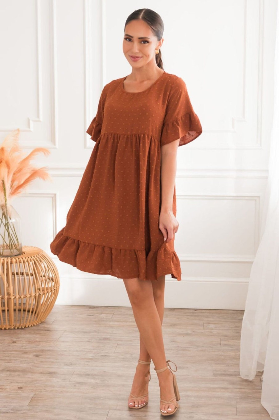 Dresses NeeSee's Dresses | The Colsie Copper Swiss Dot