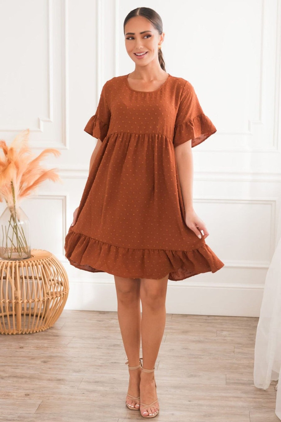 Dresses NeeSee's Dresses | The Colsie Copper Swiss Dot