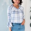 Tops NeeSee's Dresses | Mad About You Modest Blouse White/Blue Plaid