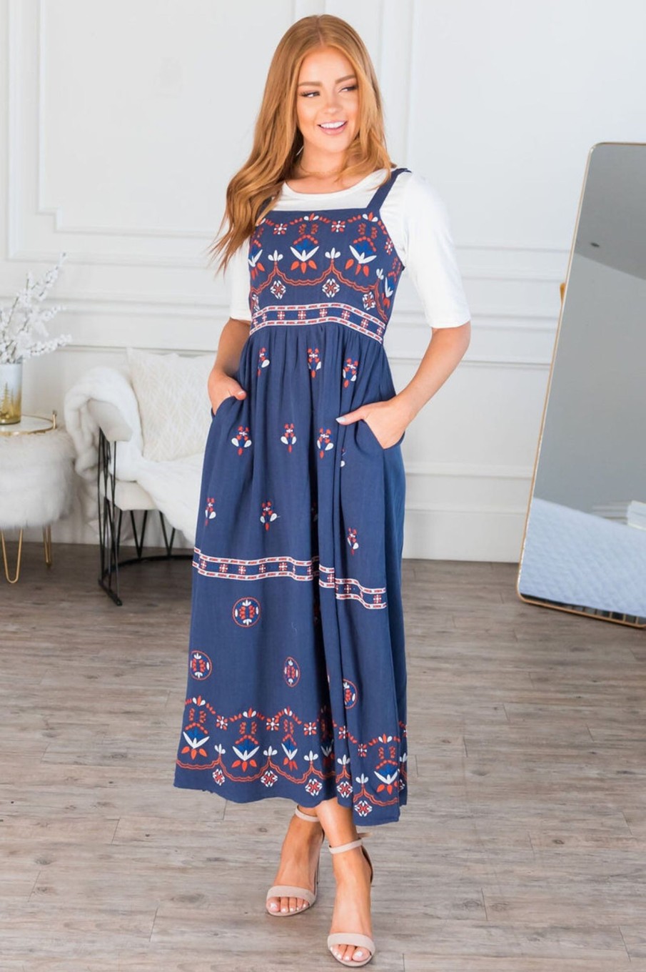 Dresses NeeSee's Dresses | The Sedona Navy Embroidery