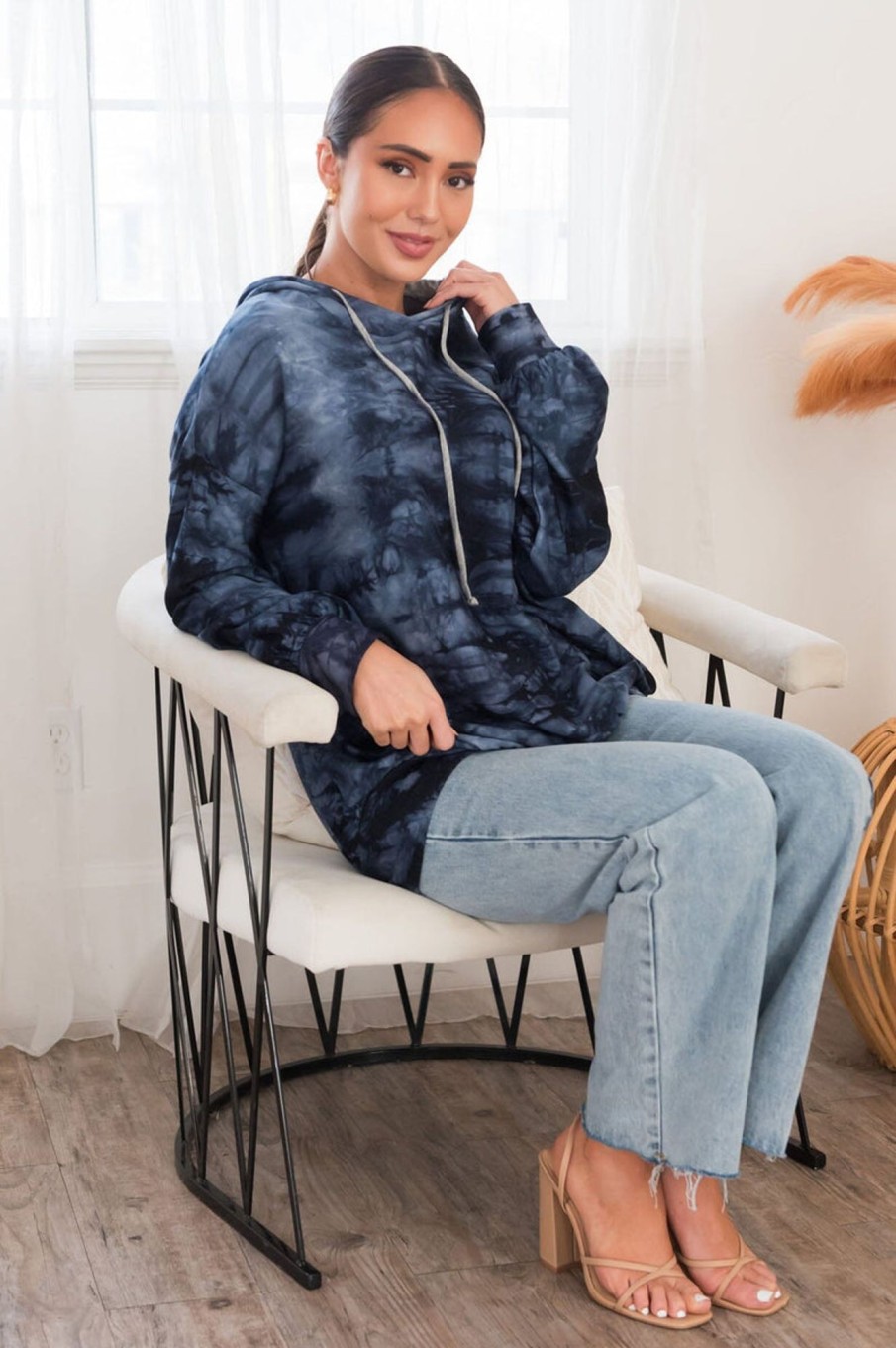 Tops NeeSee's Dresses | Memories To Last Modest Hoodie Navy Tie Dye