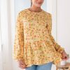 Tops NeeSee's Dresses | Full Blooms Modest Blouse Mustard/Peach Floral