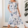 Dresses NeeSee's Dresses | The Cambrielle White/Blue Watercolor Floral