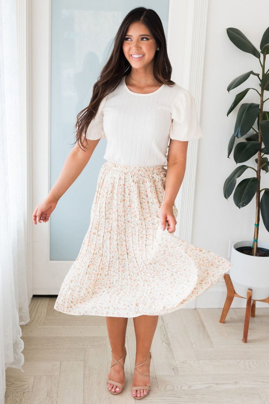 Skirts NeeSee's Dresses | Always Blooming Modest Pleat Skirt Pale Rosette