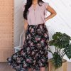 Skirts NeeSee's Dresses | Blooming Bright Modest Skirt Black/Mustard/Coral/Light Teal Floral