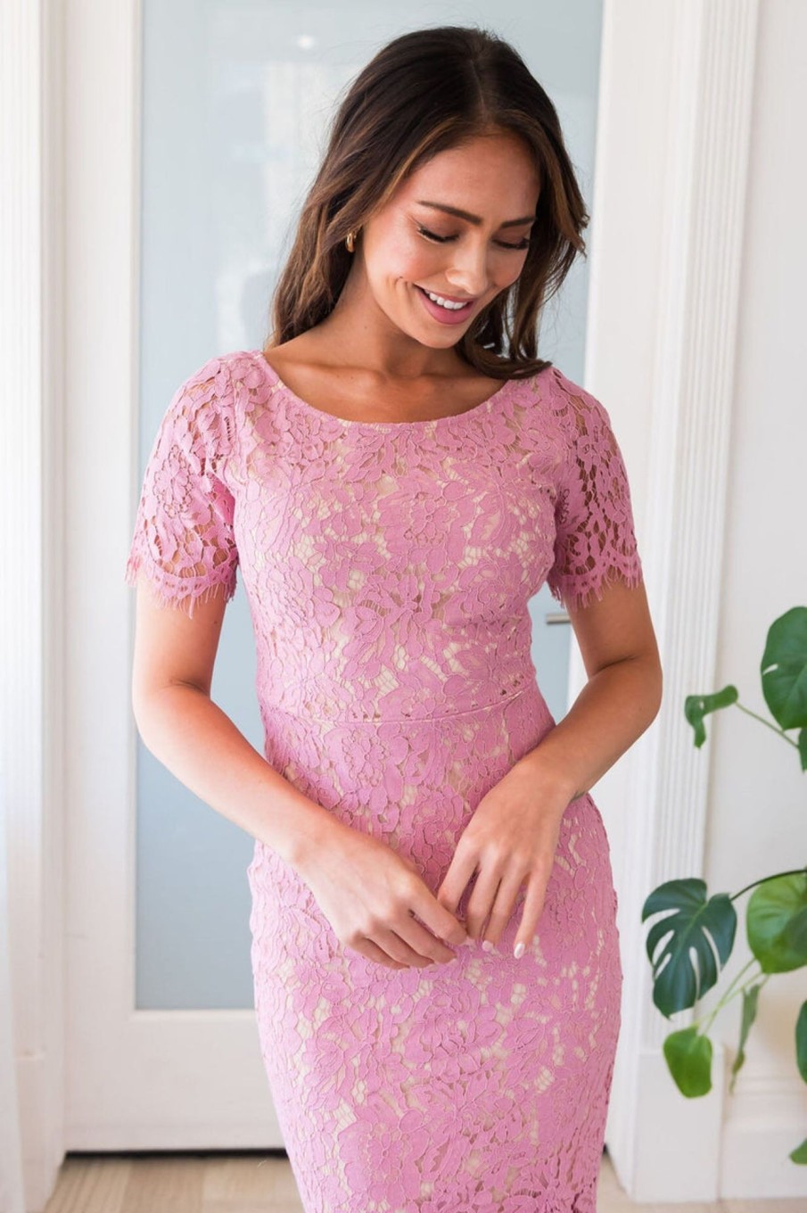 Dresses NeeSee's Dresses | The Sophia Nude/Rose Lace Overlay