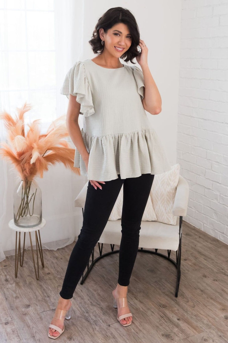 Tops NeeSee's Dresses | A Joy Filled Heart Modest Peplum Blouse Sage