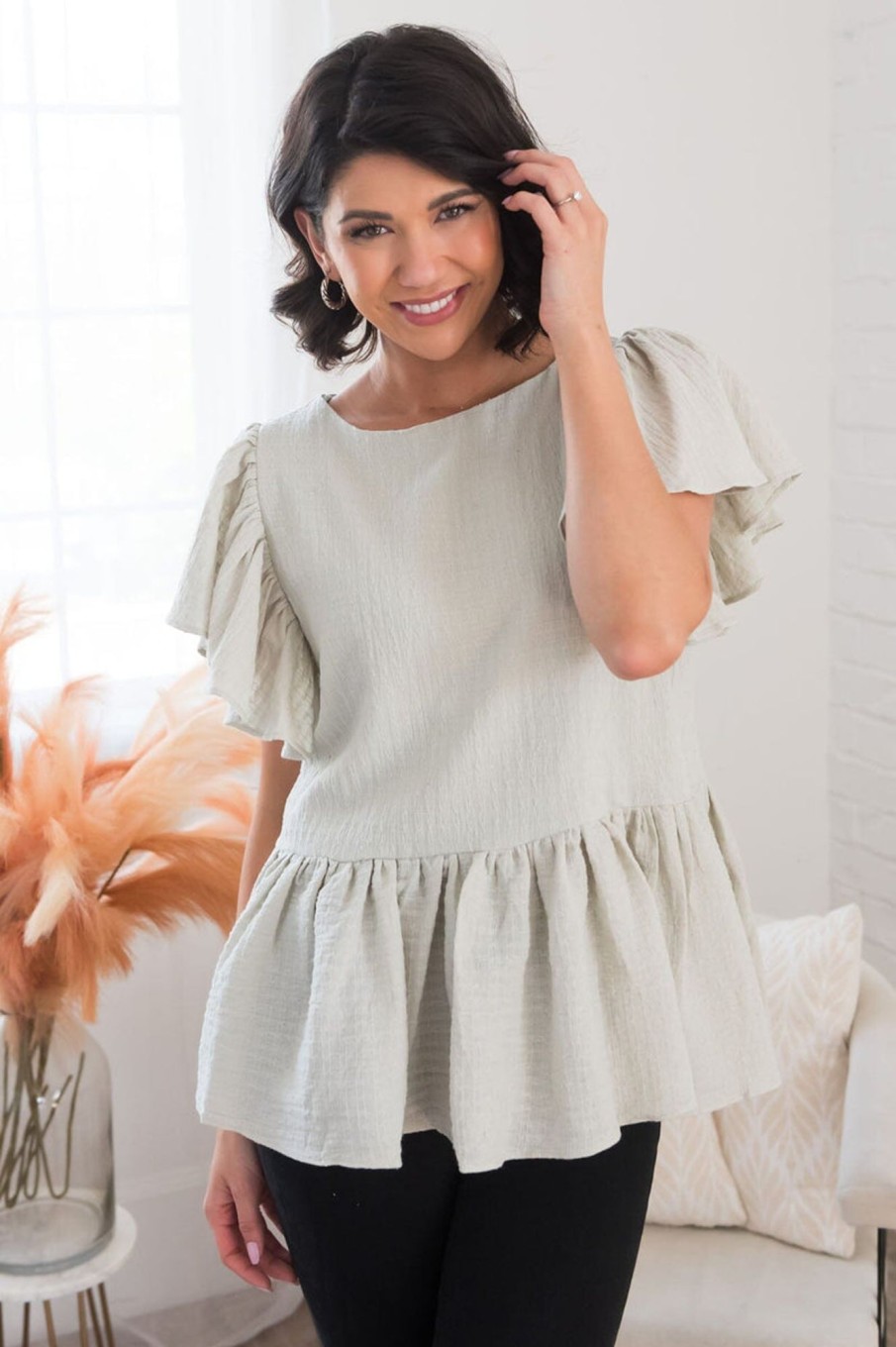 Tops NeeSee's Dresses | A Joy Filled Heart Modest Peplum Blouse Sage