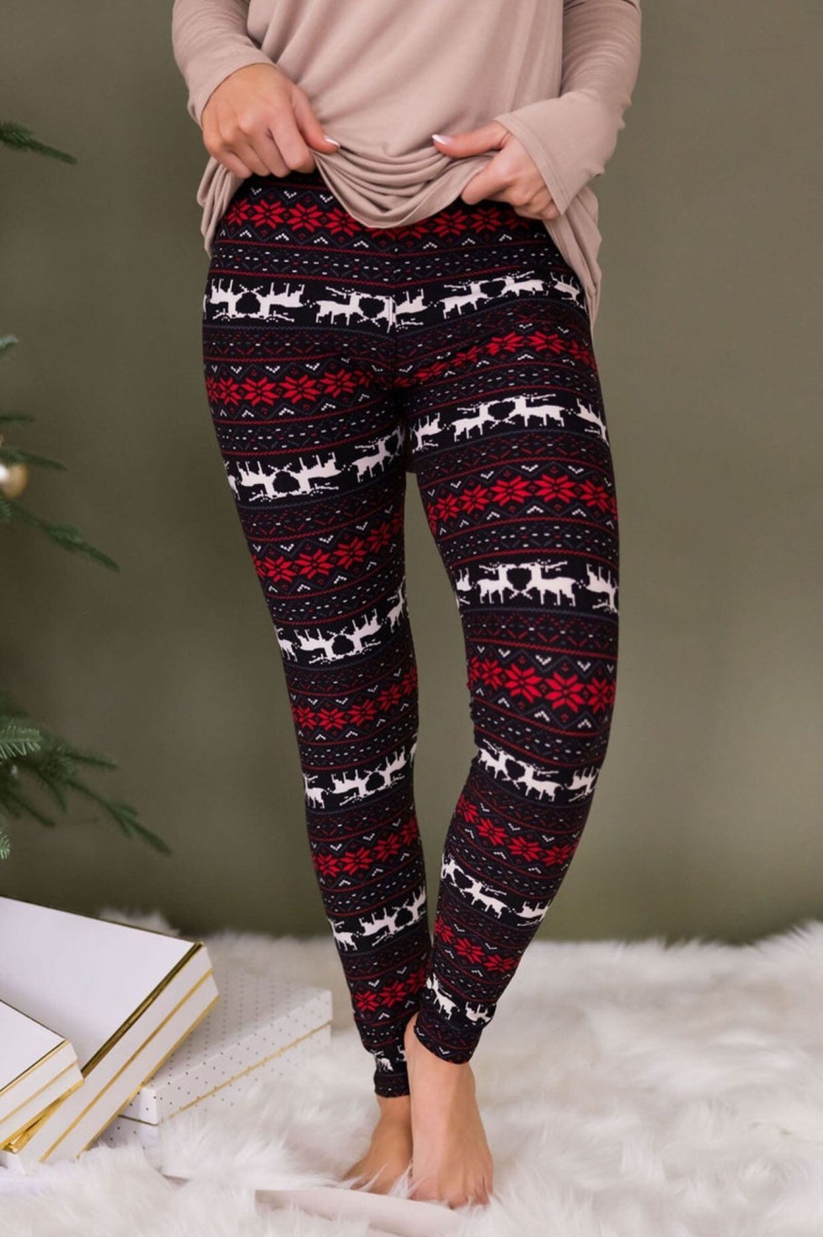 Tops NeeSee's Dresses | Happy Holidays Reindeer Leggings Black/White/Reindeer