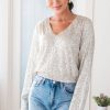 Tops NeeSee's Dresses | Blinging The Fun Modest Sequin Blouse Silver Sequin