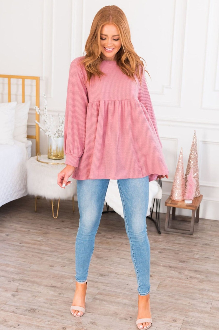 Tops NeeSee's Dresses | She'S So Classy Modest Babydoll Top Mauve Pink