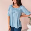 Tops NeeSee's Dresses | Humble Beginnings Modest Smocked Top Chambray