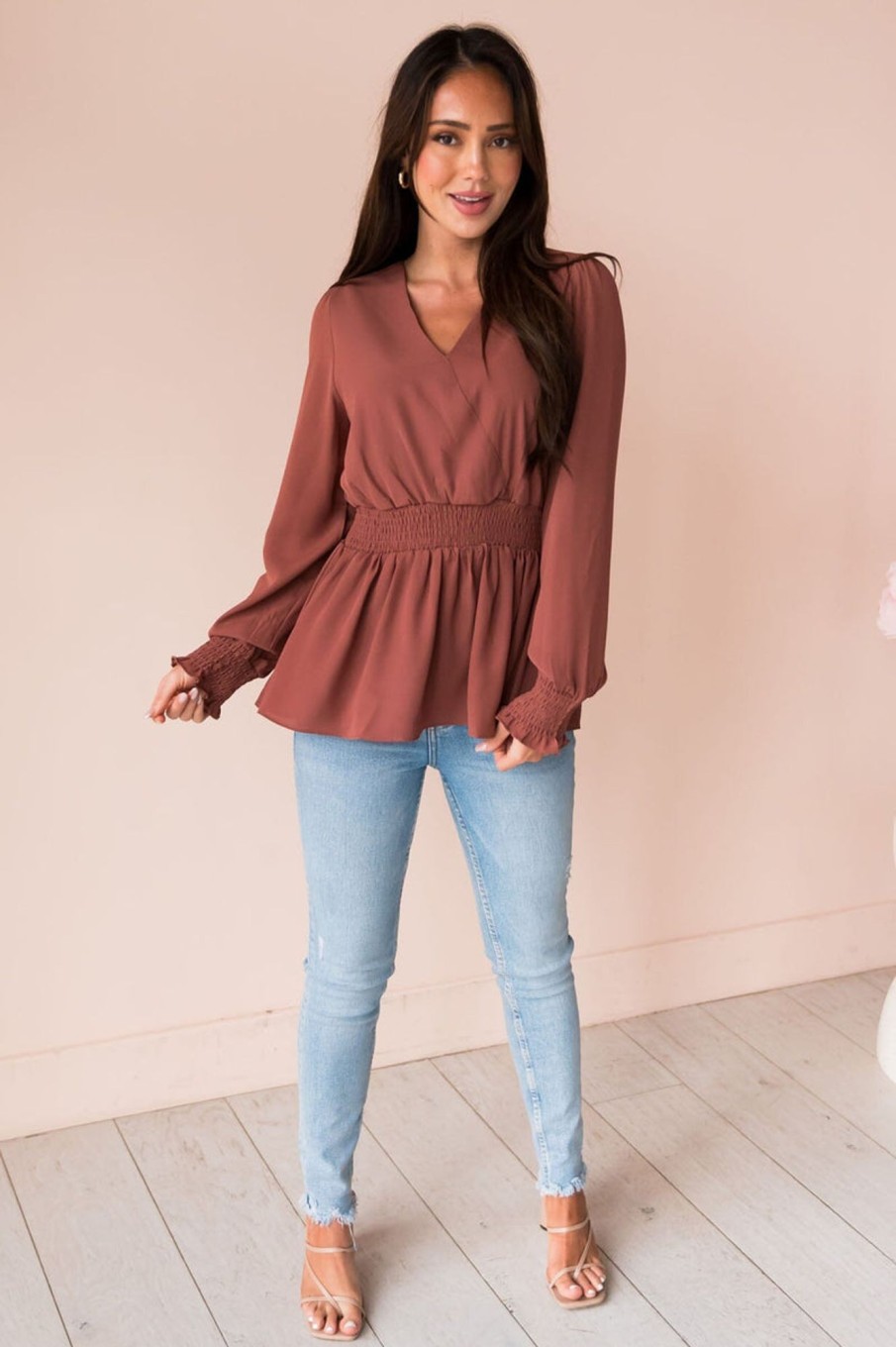 Tops NeeSee's Dresses | New Friends Modest Peplum Top Dusty Clay