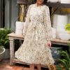 Dresses NeeSee's Dresses | The Andi Cream W/ Mocha&Dusty Sage Watercolor Floral