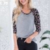 Tops NeeSee's Dresses | Floral Beauty Modest Baseball Tee Heather Grey/Black Floral Sleeves