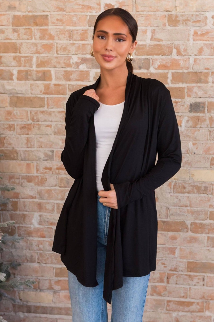 Tops NeeSee's Dresses | Standing Tall Modest Sweater Cardigan Black