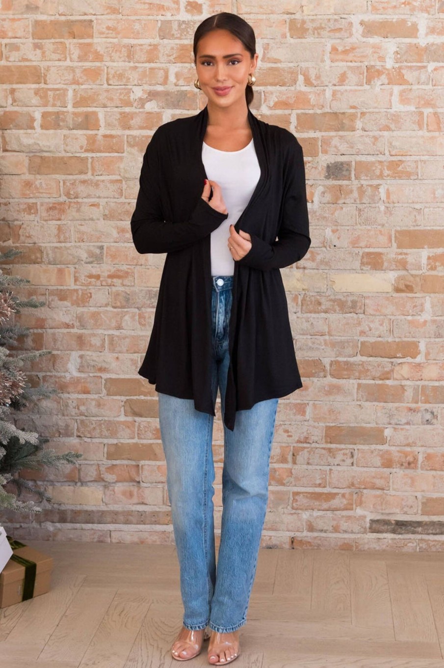 Tops NeeSee's Dresses | Standing Tall Modest Sweater Cardigan Black