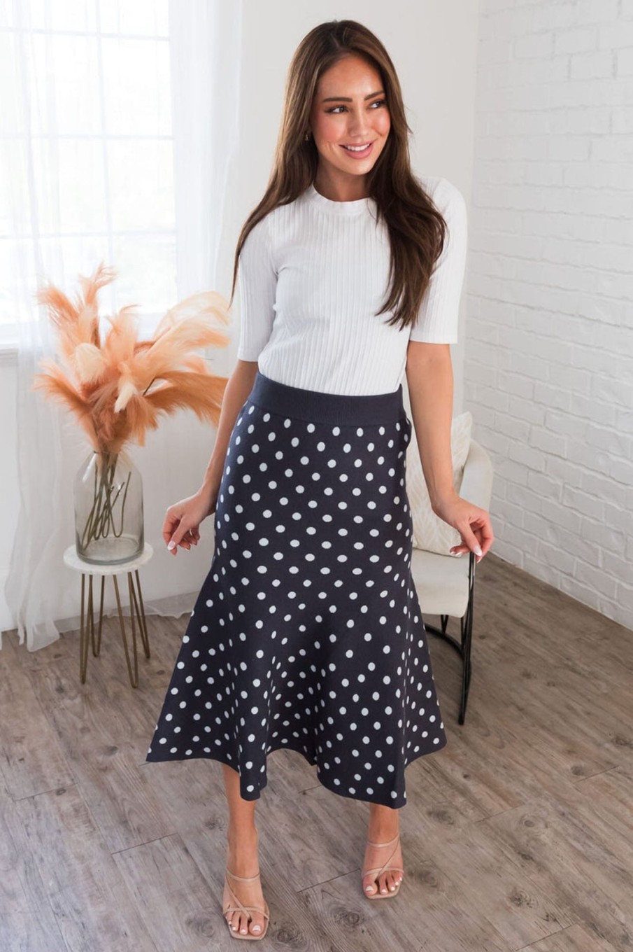 Skirts NeeSee's Dresses | Blessed Beyond Measure Modest Sweater Skirt Navy/White Dot