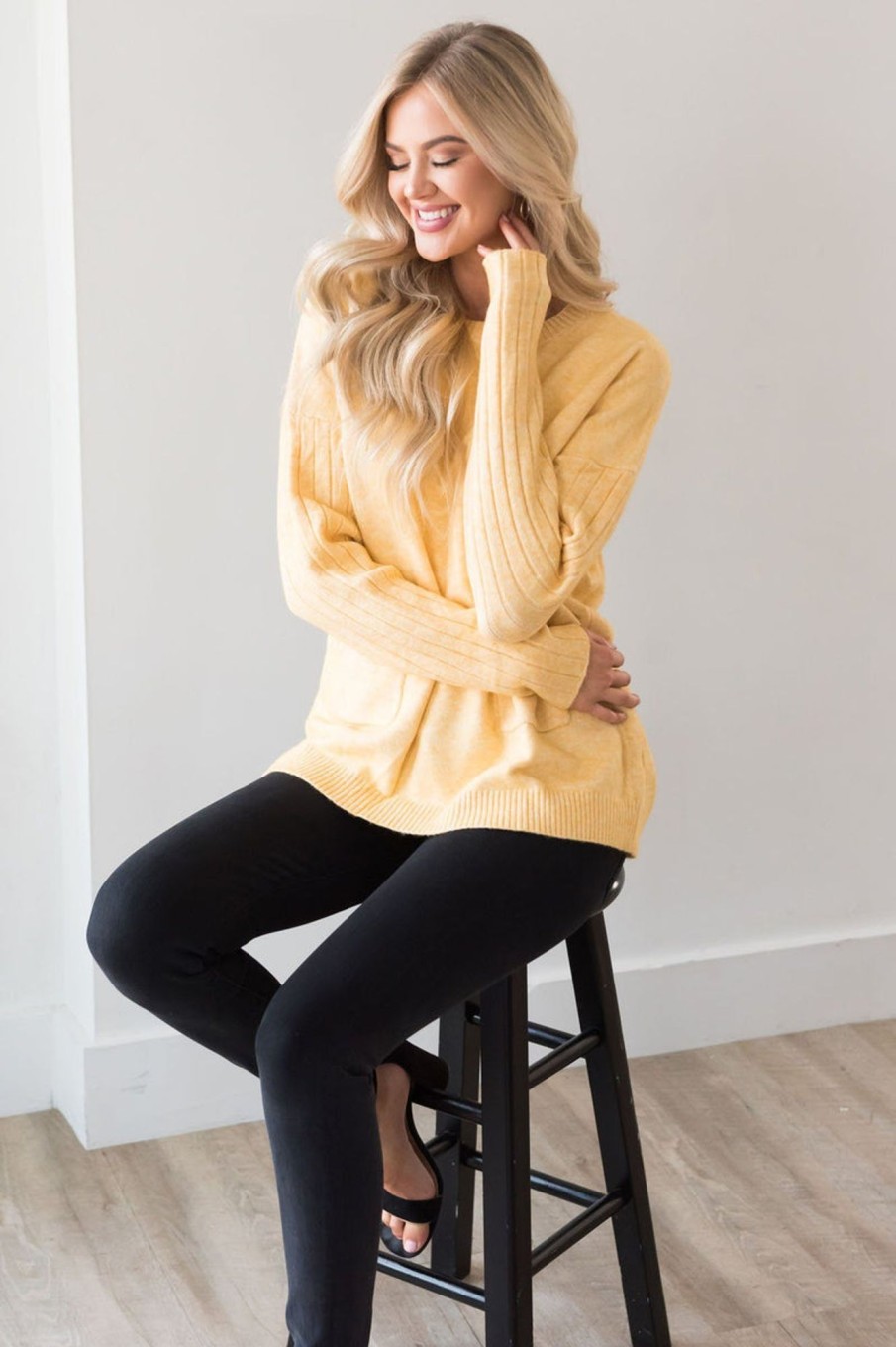 Tops NeeSee's Dresses | Sunshine Keep Shining Modest Sweater Heather Yellow