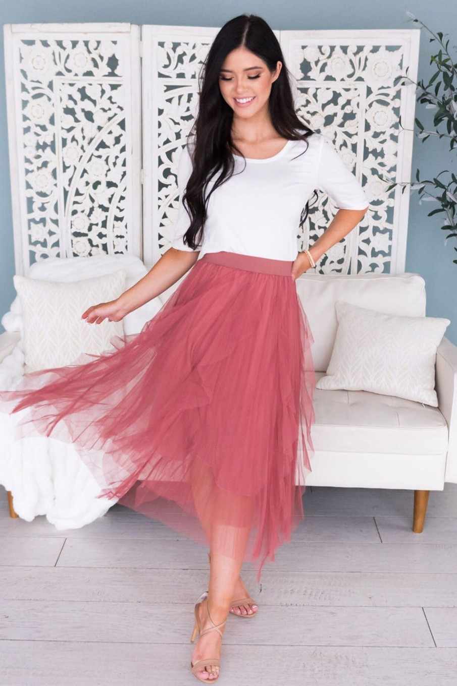 Skirts NeeSee's Dresses | Far & Away Modest Tulle Skirt Cinnamon Spice