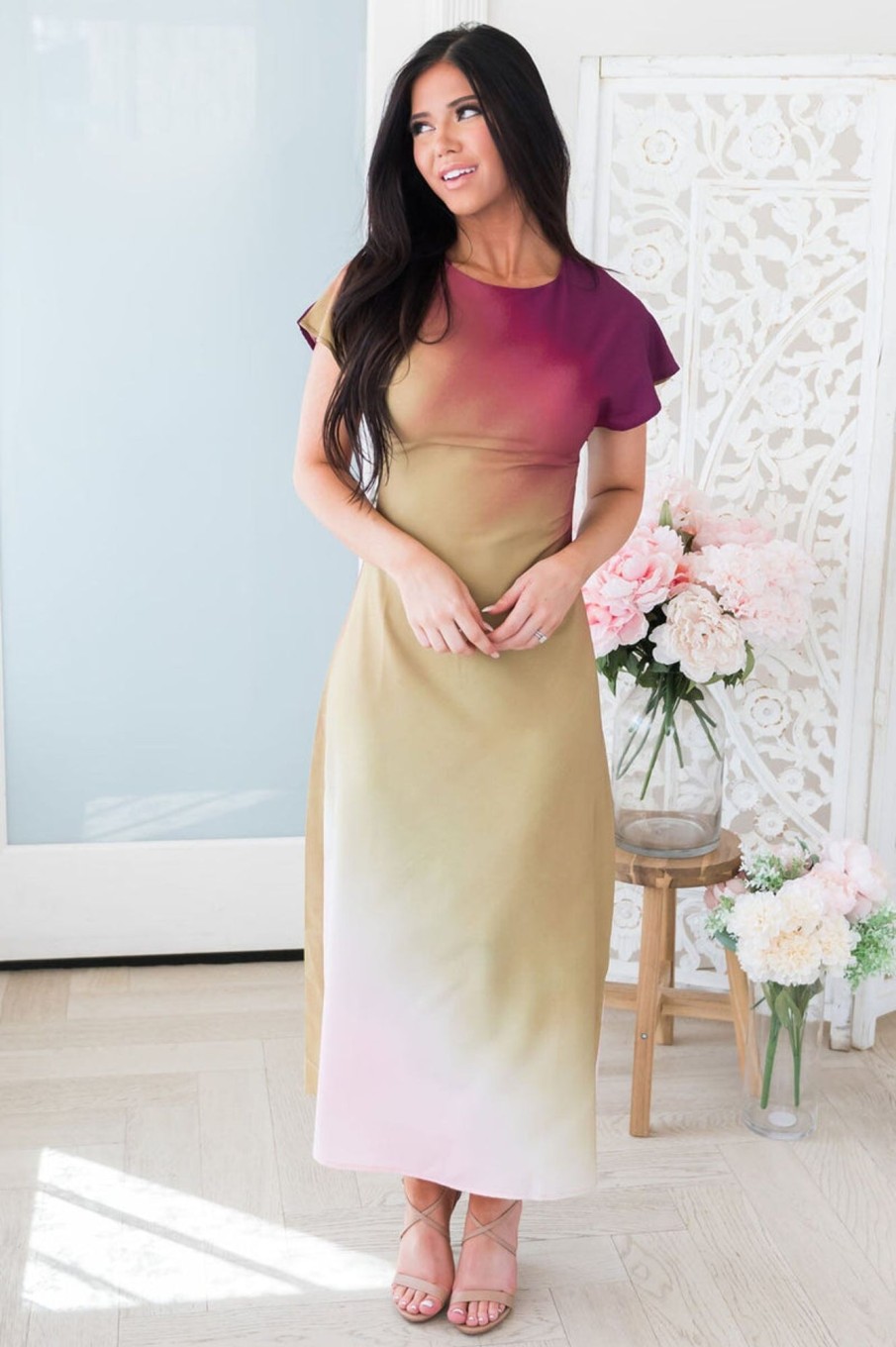 Dresses NeeSee's Dresses | The Reyonna Plum/Golden Olive/Pink Ombre