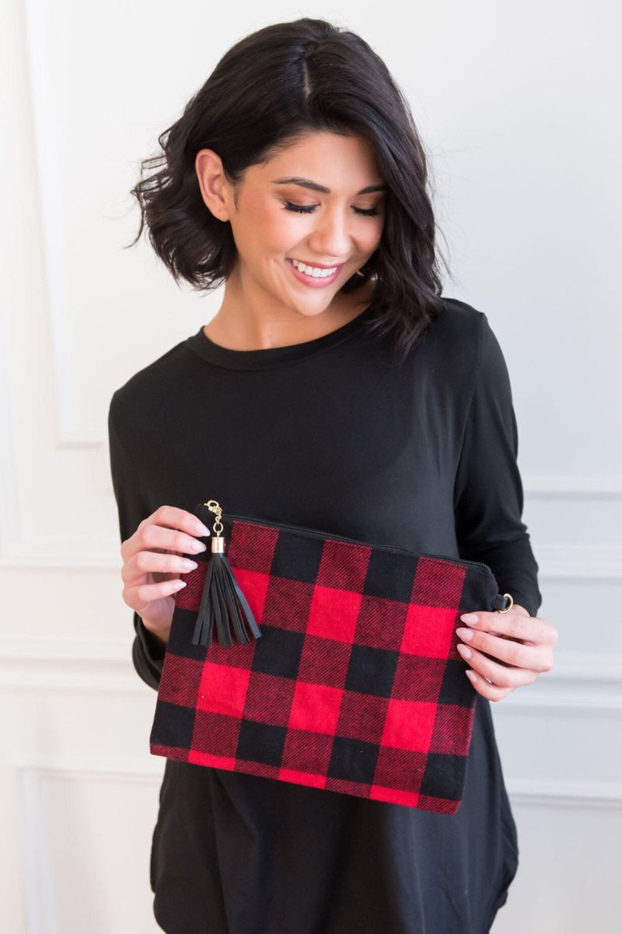 Tops NeeSee's Dresses | Everything You Need Buffalo Check Clutch Red/Black Buffalo Check