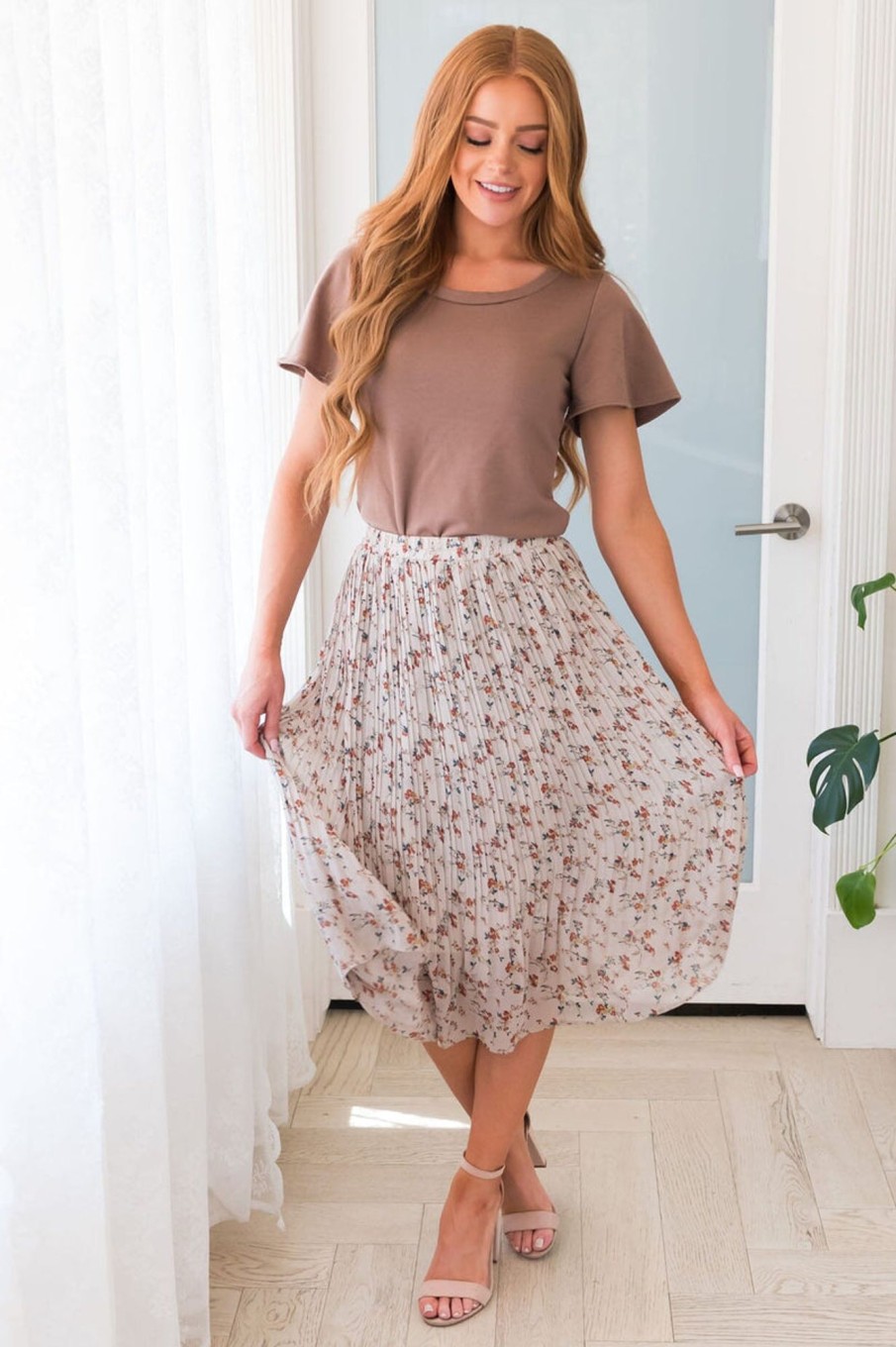 Skirts NeeSee's Dresses | Always Blooming Modest Pleat Skirt Cottage White Blossom